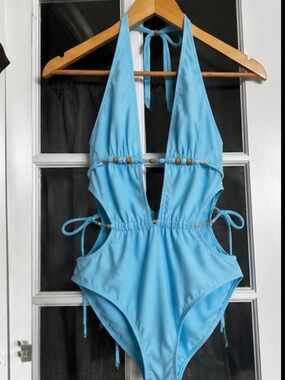 Blue Cutout One Piece Swimsuit